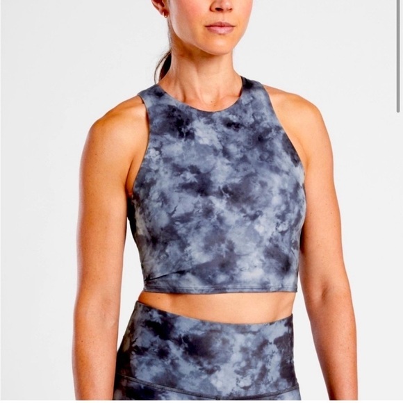 ATHLETA Conscious Crop Watercolor Tie Dye Sports Gym Top Bra Size Small S Gray - Picture 1 of 6